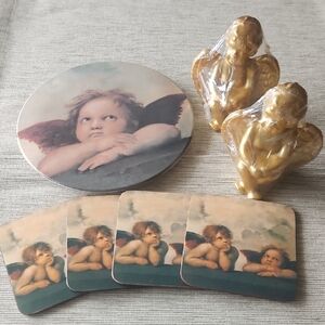7 Piece Angel Bundle. Candles, Coasters & Trivet Dish.